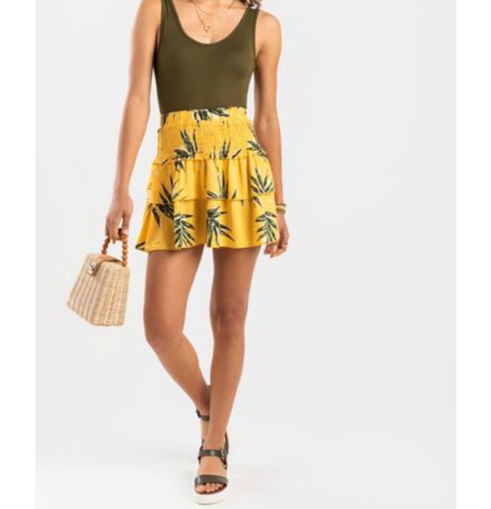 🆕🌴Island Tiered Palm Tree Mini Skirt By Francesca's Sz Large NWT☀️ - Picture 2 of 9